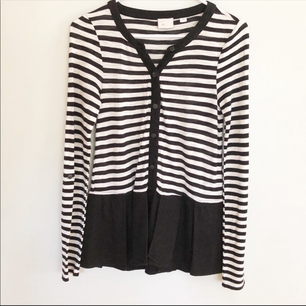 Anthropologie Postmark Striped Pleated Peplum Top